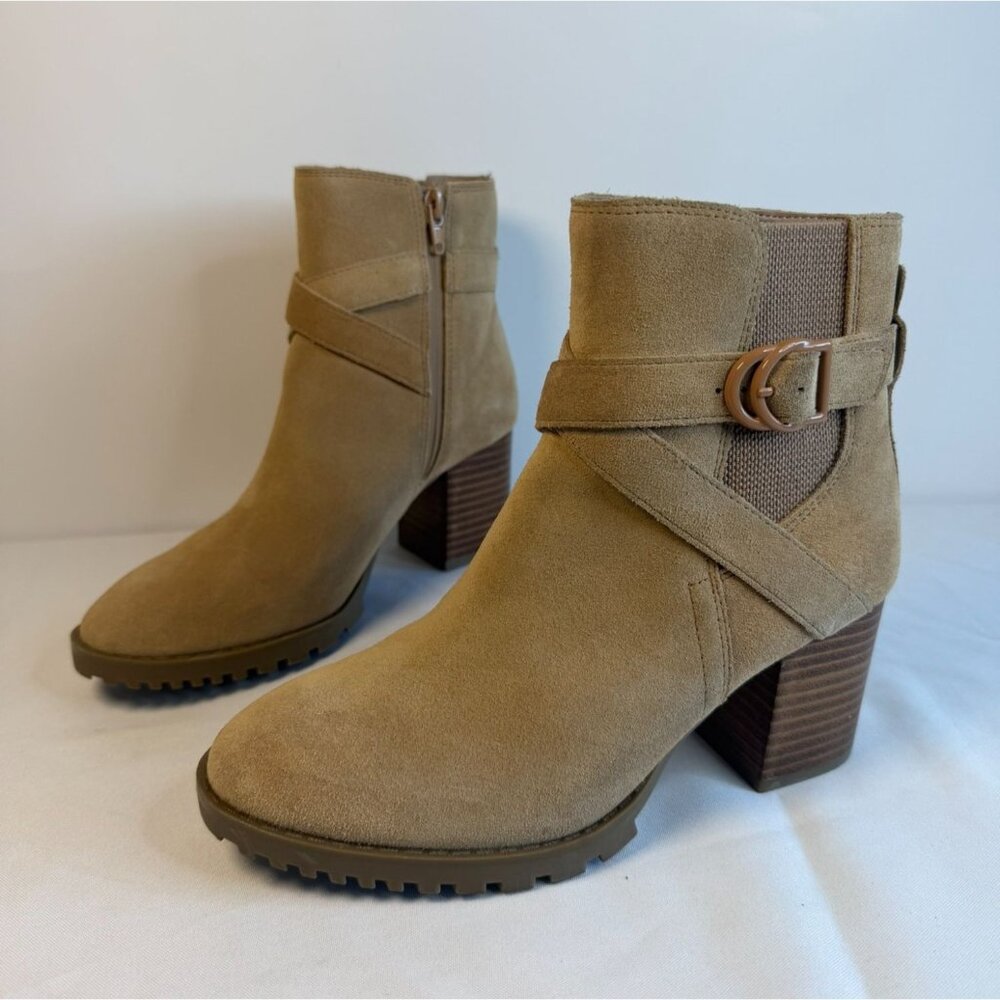Blondo Tamzin Waterproof Booties Womens Size 5.5M Tan Suede Ankle Boots Casual